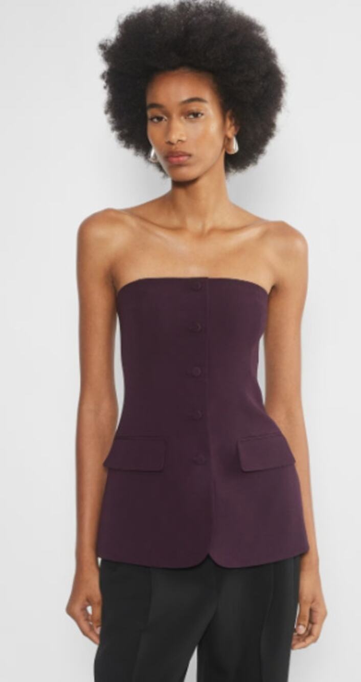 Aritzia Babaton Purple Strapless Tube Bandeau Button Up Peplum Blouse Top Size M